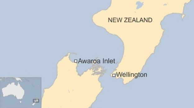 Mapa mostra onde fica a praia de Awaroa