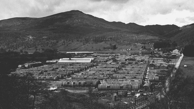 The hydro workers' camp in Cannich, during construction of the Affric/Beauly scheme.