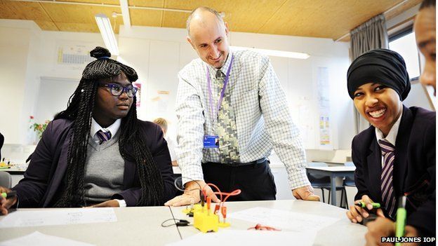 A-level girls study physics