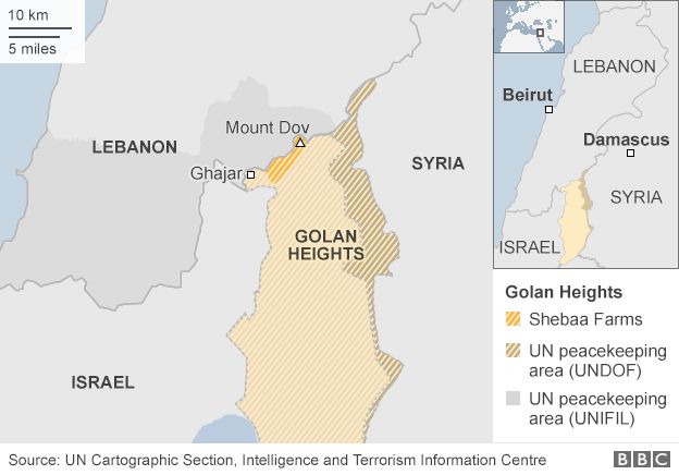 Map showing location of Shebaa Farms in Israel-Lebanon-Syria border area