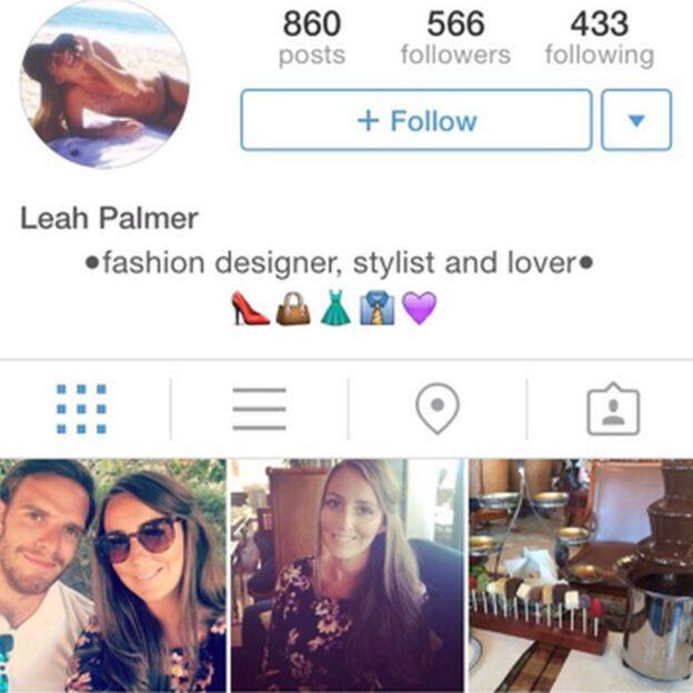 Screen grab of fake Leah Palmer account