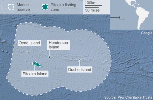 Map showing Pitcairn islands and marine reserve