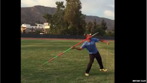 Screen shot of Clay throwing javelin