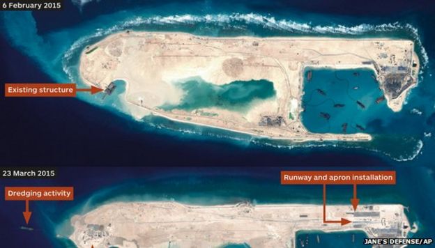 Images of a concrete runway that has been built in a disputed part of South China Sea, according to analysts