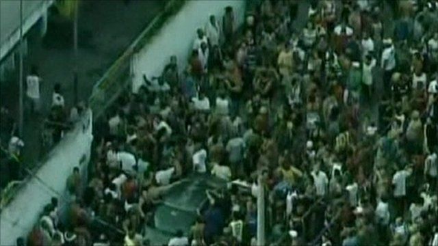 Crowds gathered outside the school
