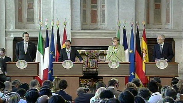 Mario Monti played host to the leaders of Germany, France, and Spain.