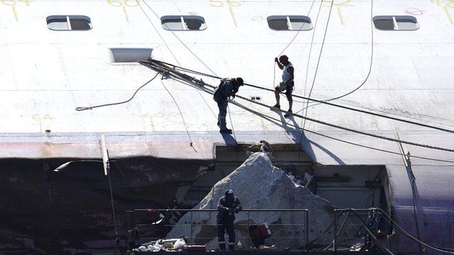Salvage teams and embedded rock on the Coast Concordia