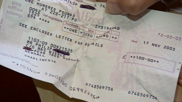 The letter contained a cheque for £100