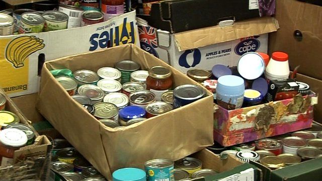 Tinned food donated to the food bank in Bradford