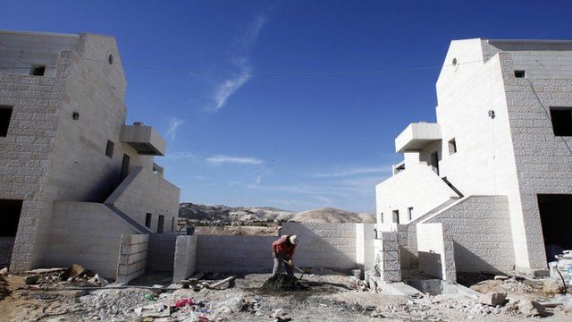 Palestinian labourer at a construction site in the West Bank Jewish settlement of Maale Adumim