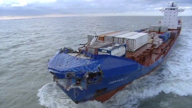 Damaged container ship Corvus J