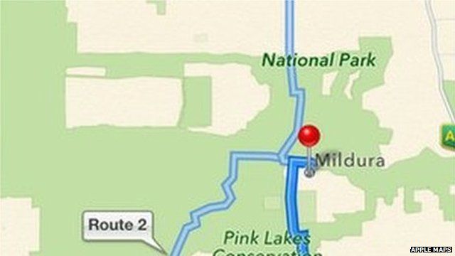 Image of Mildura inaccuracy on Apple Maps