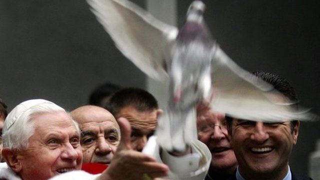 Pope Benedict XVI frees a dove upon his arrival at Istanbul's Holy Spirit Cathedral in Istanbul, 2006