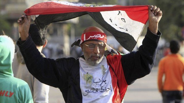 A protester opposing Egyptian President Mohamed Mursi's rule waves an Egyptian flag