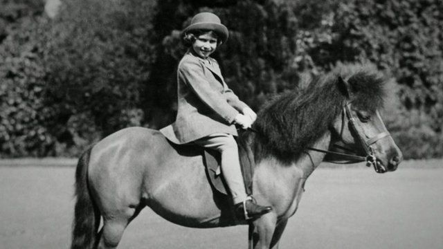 The Queen on her first horse.
