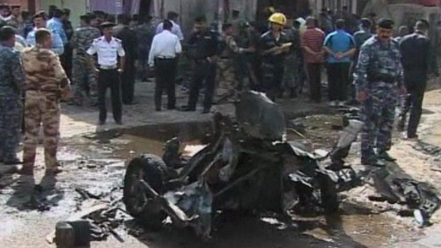 Wreckage of vehicle destroyed by bomb