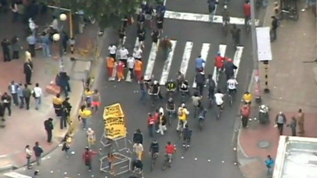 People using the space in the streets of Bogota