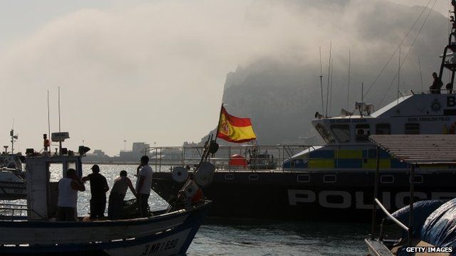 Spanish fishing boat and Gibraltar police boat