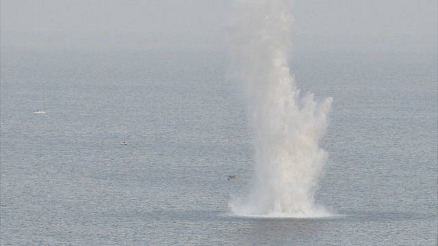 Plume of water caused by the explosion off Guernsey's coast