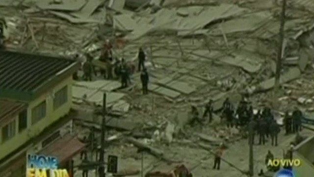 Brazilian TV pictures show the wreckage of a commercial building that collapsed in the east of Sao Paulo