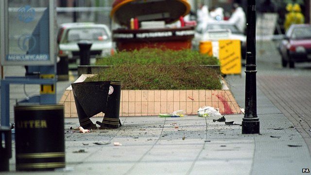 Aftermath of the Warrington bombing in March 1993.
