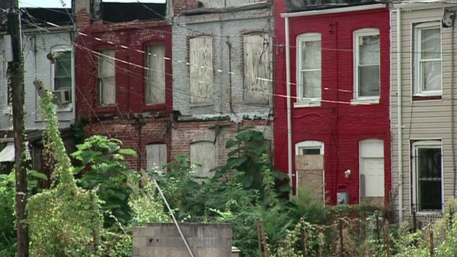 Boarded-up houses in Baltimore