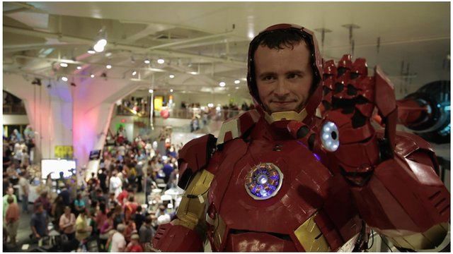 Man dressed up in homemade Iron Man costume