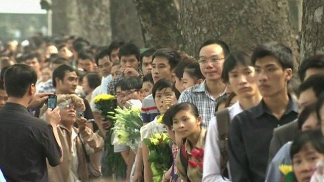 People lining up to pay homage to Gen Giap in Hanoi, Vietnam, 6 October