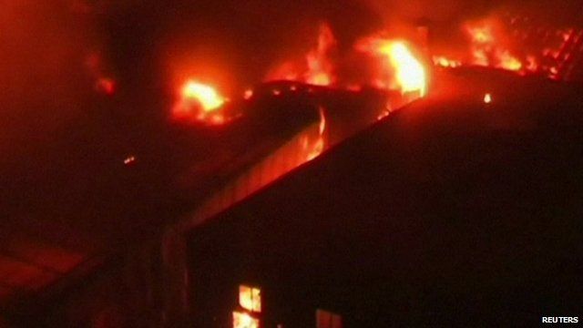 Fire engulfs a textile factory in Gazipur, Bangladesh.