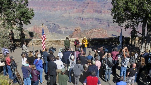 Arizona Governor Jan Brewer announces the reopening of the Grand Canyon National Park