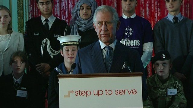 Prince Charles speaking at the step up to serve campaign