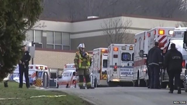 Emergency services outside Franklin Regional High School in Pennsylvania