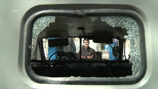 A smashed vehicle window