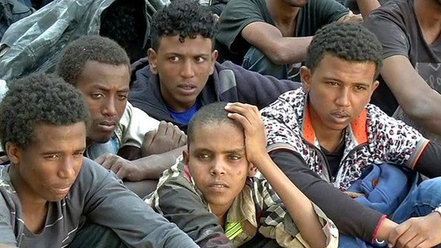 Migrants apprehended by the Libyan authorities