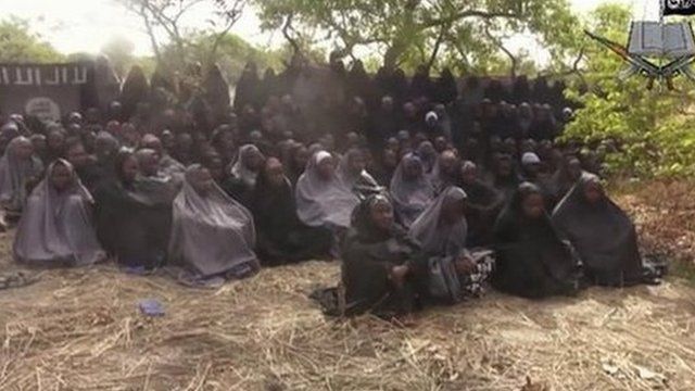 In this photo taken from video by Nigeria's Boko Haram group released on Monday 12 May 2014 shows the alleged missing girls abducted from the north-eastern town of Chibok