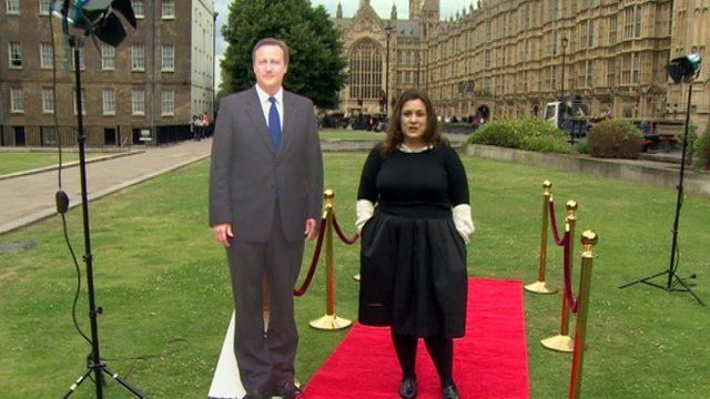 Tanya Gold with David Cameron cut-out on a red carpet