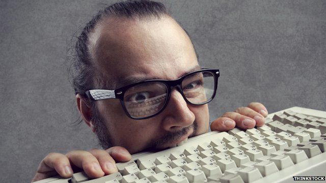Man eats computer keyboard
