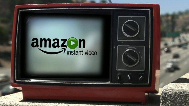 Old TV set with Amazon logo on screen