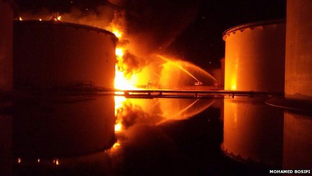 Oil tanker on fire