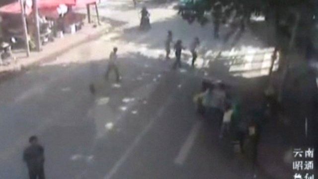 CCTV shows people running outdoors as the China quake strikes