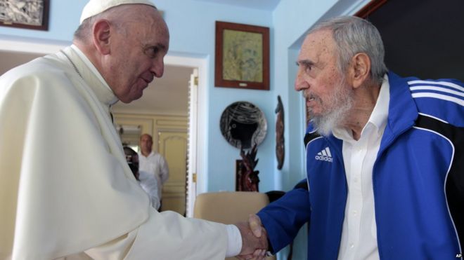 Pope Francis meets Cuba's former president, Fidel Castro