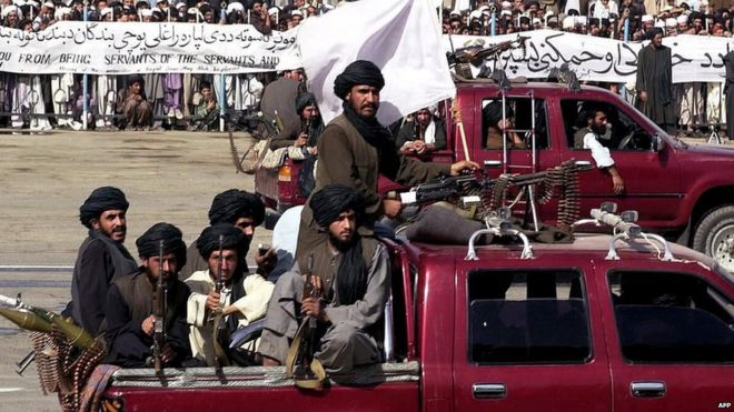 Taliban fighters on parade in Kabul