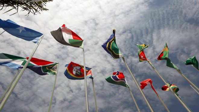 African flags flying in Kampala, Uganda, at an African Union summit - 2010