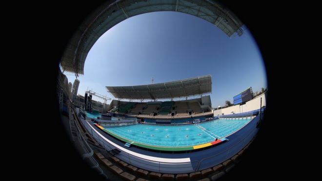 A general view during a Water Polo training session at the Maria Lenk Aquatics Centre in the Olympic Park