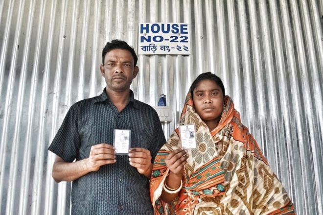 Mizanur Rahman, 37, and his wife Arjina Aktar, 20, were excited to showcase their new voting ID cards.