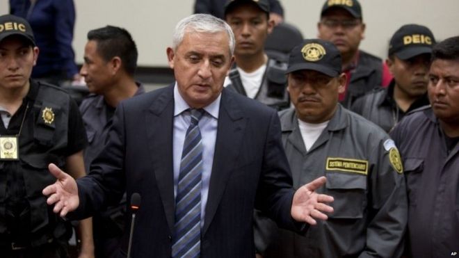 Former Guatemalan President Otto Perez Molina after second court hearing, 4 Sep 15