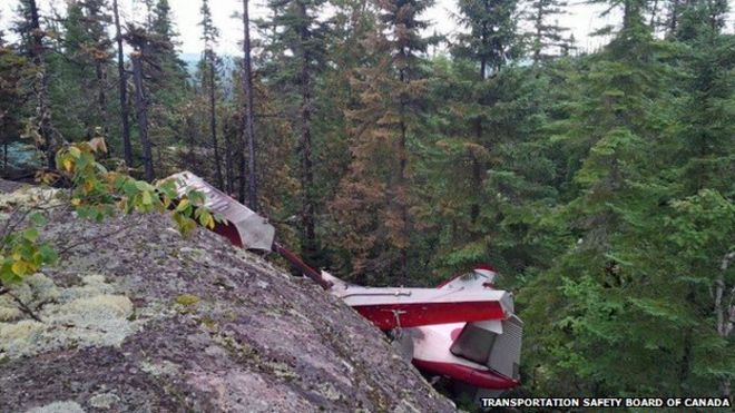 The wreckage of a de Havilland Beaver seaplane which crashed in Quebec