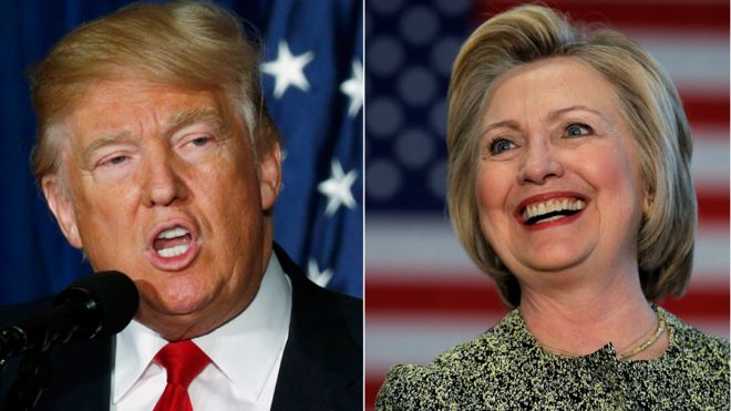 This file photo shows a combination of file photos of Republican presidential hopeful Donald Trump and his Democratic rival Hillary Clinton