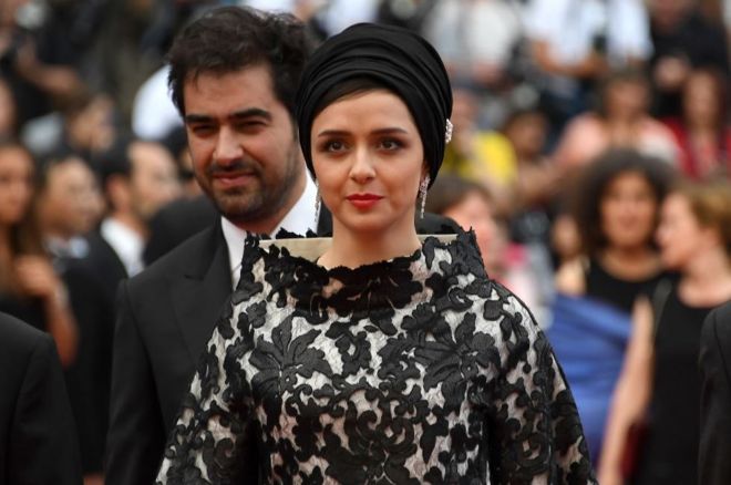 The Salesman stars Shahab Hosseini and actress Taraneh Alidoosti pose in Cannes on May 22, 2016