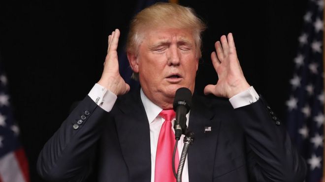 Donald Trump pauses during a speech in Virginia.